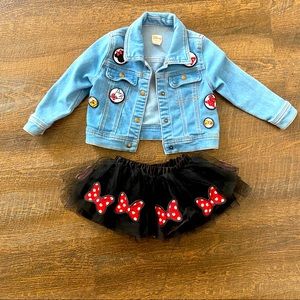 Minnie Mouse denim jacket with tulle bow skirt